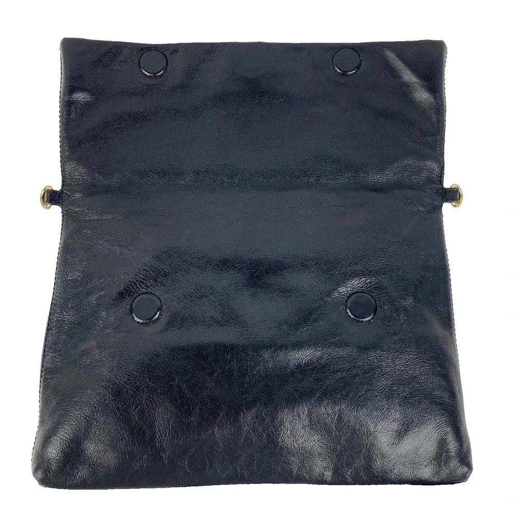 Tory Burch Leather Foldover Handbag Black Convertible Purse Clutch Shoulder Bag